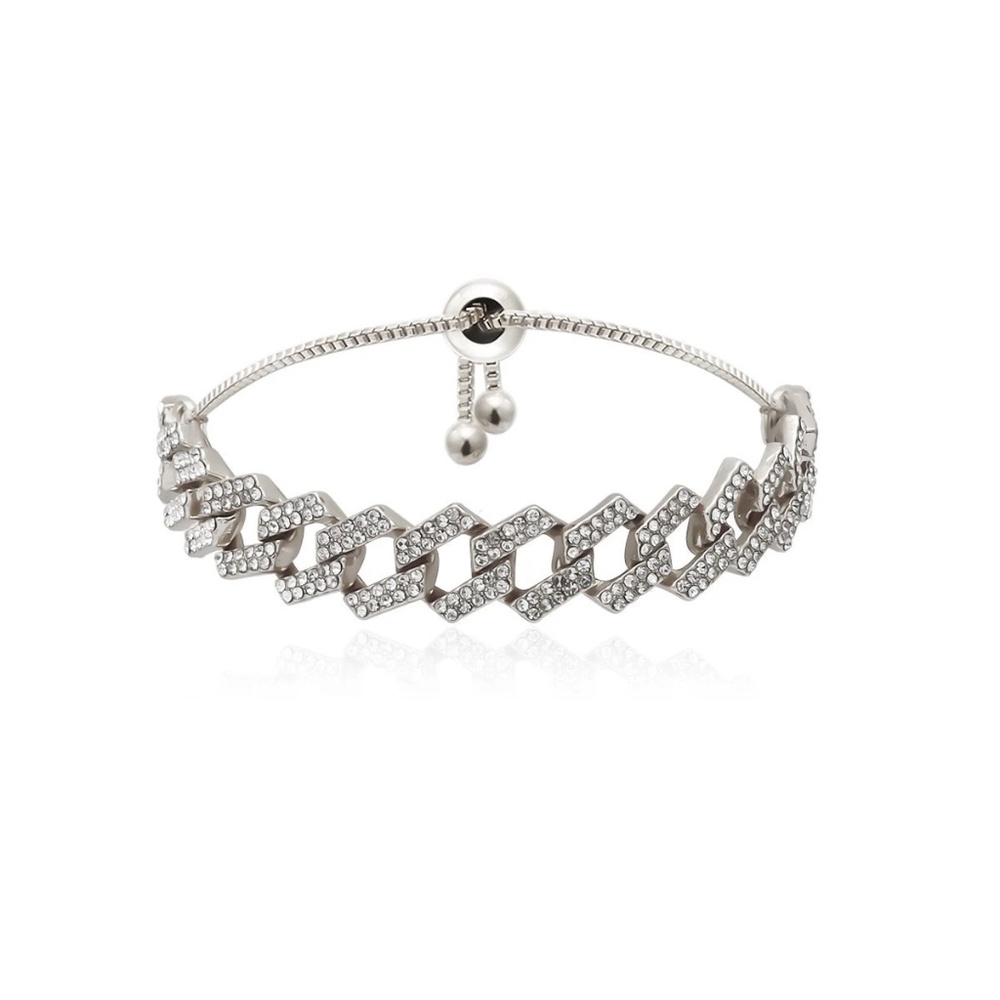Cuban Full Crystal Rhinestone Link Chain Anklet, Micro Paved - Picture 4 of 10